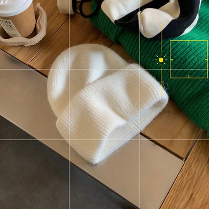 Rabbit Fur Beanies Soft Warm Fluffy  Winter Hat for Women Angora Knitted Hat  Skullies Beanies Female Bonnet Woman Knit Cap