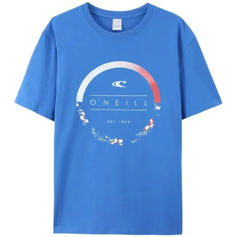 2024 New Beach Men's Summer Hot Sale Men's Curled Oneill 100%cotton T Shirt Round Garland Logo Top Quality Tees