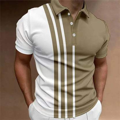 Men's Button Polo Shirt Collar Short-sleeved Pullover Sports Summer Casual Button Striped Collar Trend T-shirt Tops