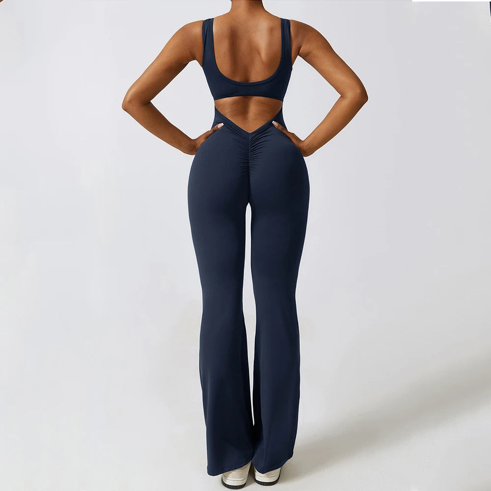 Sexy Back V Jumpsuit Yoga One-piece Suit Women Gym Set Sleeveless Yoga Rompers Backless Sportswear Women's Workout Bodysuits