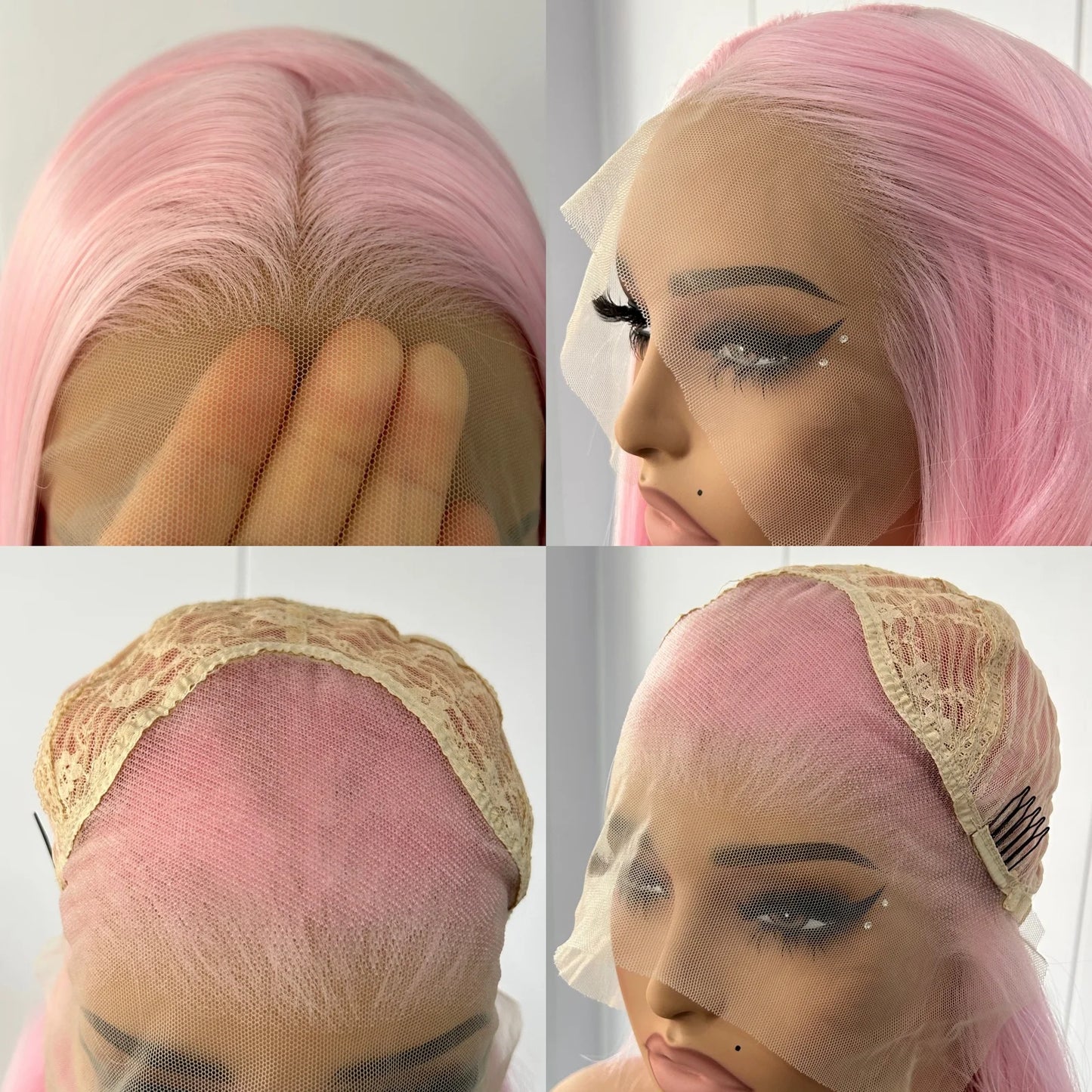 Light Pink Long Silky Straight Synthetic Lace Front Wig Free Part Pastel Pink Heat Resistant Fiber Wigs for Women Daily Party