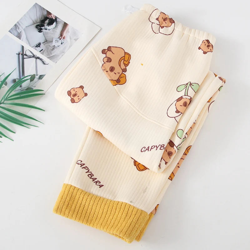 Mickey Thermal Winter Maternity Pajama Pants Adjustable Waistband Soft Fleece Pregnant Women Sleepwear for Autumn Winter Nursing