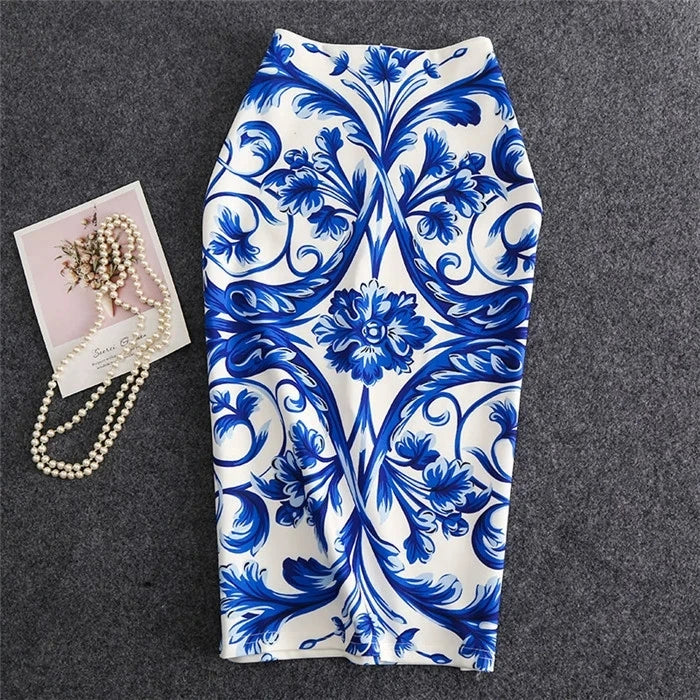 Women Vintage Flower Print Bodycon Skirt Slim Midi Sexy Elegant Pencil Skirt Bag Hip Bandage Skirt Hip Wrap Lolita Short Skirt