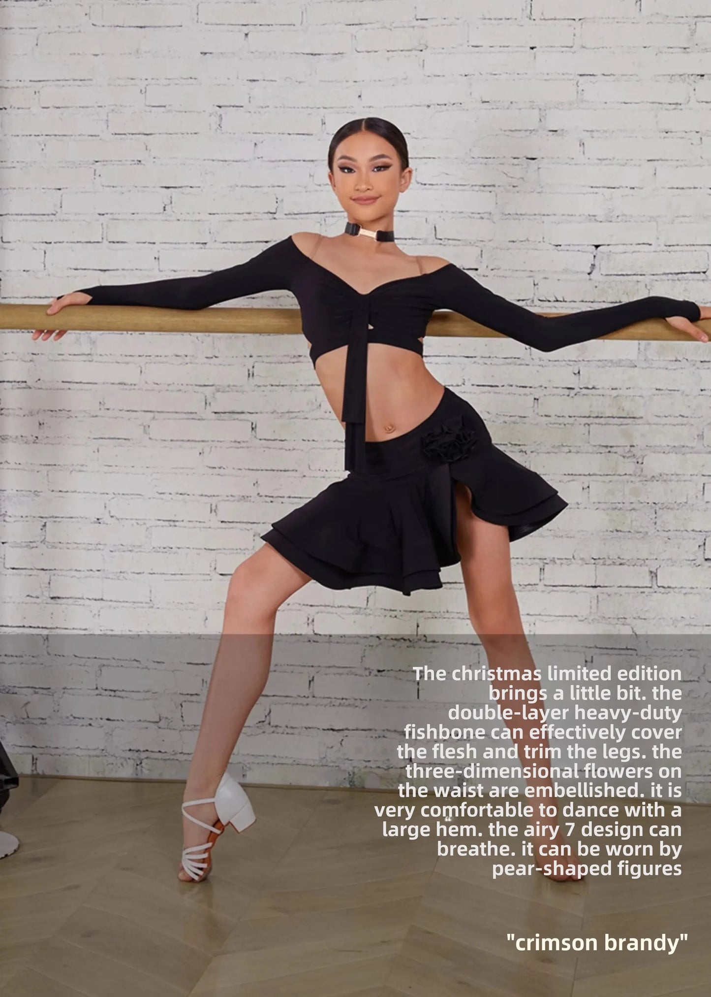 Latin Dance set Clothes Girls Long SLeeves Short Top Skirt Cha cha samba Performance Competition Dress Burgundy Black Dress Kids