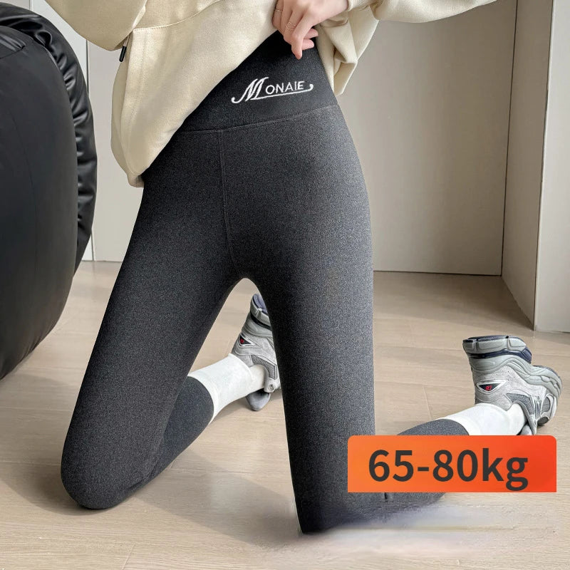 Winter Cashmere Leggings Women Solid Warm Leggings High Waist Slim Stretchy Pants Big Size Adding Velvet and Thickening Pants