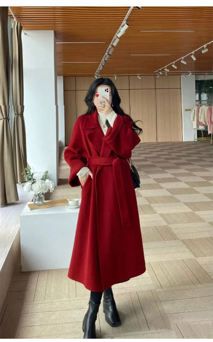 Plus Size New Hot Sale Of The Season Women's Woolen Coat Medium Length Versatile Small Size Tweed Outerwear Autumn Winter Fas...