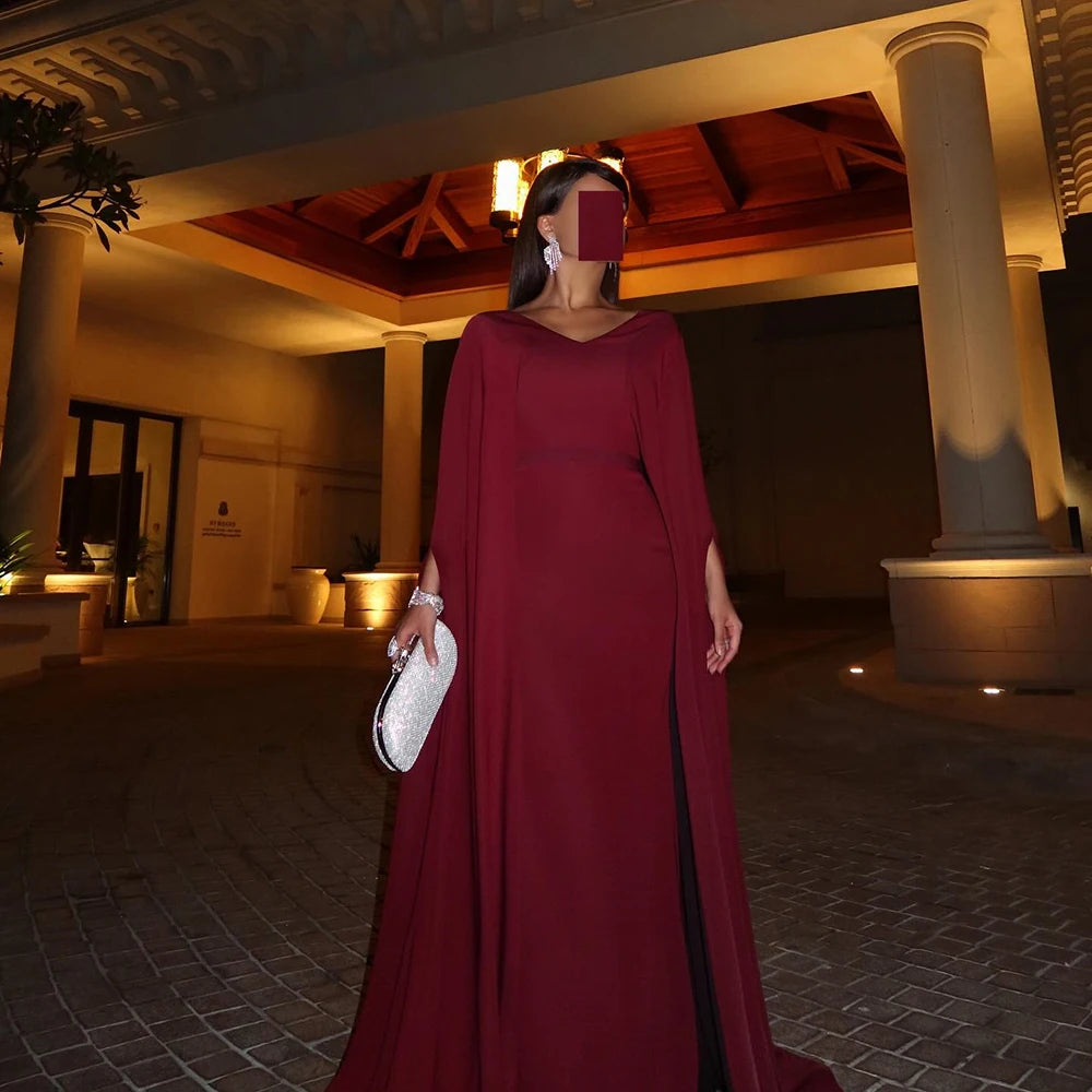 Customized Straight Mermaid Prom Dresses Floor-Length V-Neck Full Sleeve Evening Gown Simple Draped Fashion Backless Party Gown