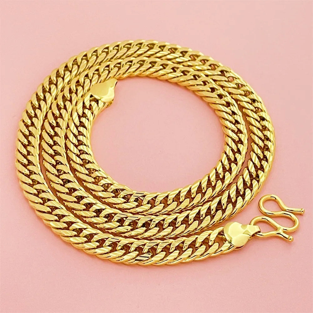 Bold Men's 24K 999 Real Gold Cuban Link Necklace, 10MM 60cm Sturdy Thick Chain, Timeless Masculinity