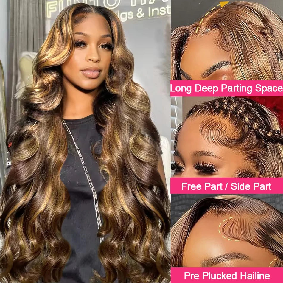 P427 Highlight 13×6 HD Lace Front Wigs Body Wave Ombre Brazilian Wigs 13×4 Pre Plucked Transparent Lace Frontal Wigs For Women