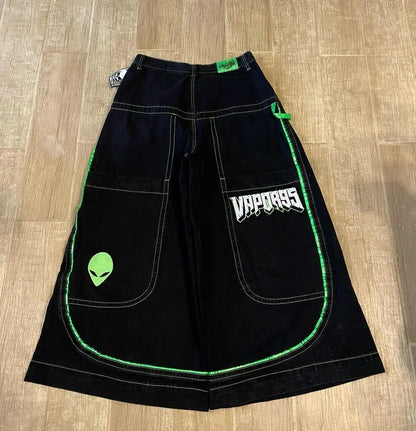 Streetwear 90s American New Trend Retro Skull Embroidery Baggy Jeans Men's Y2K Harajuku Hip-Hop Gothic Leisure Skateboard Pants