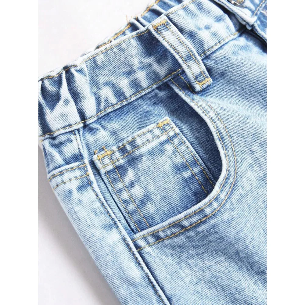 Denim Wide Leg Pants Women Jeans Embroidery High Waist Distressed Washed Mom Pockets Vintage Floor Length Trousers Streetwear