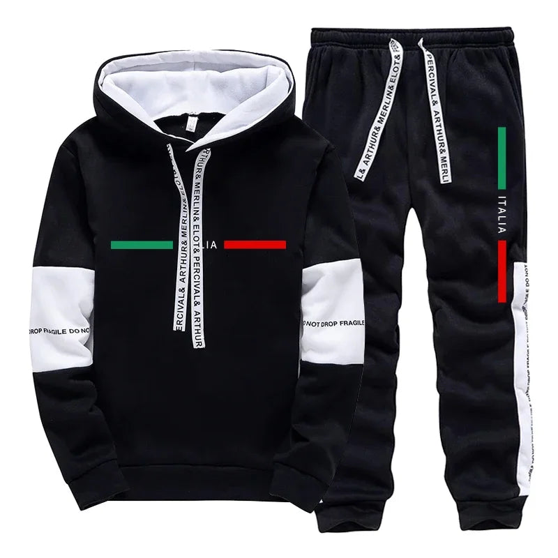 Mens Tracksuit Printed Casual Sweatshirts Sweatpants Outdoors Sports Jogging Mens Clothing Single Piece Hoodie Pants Sportswear