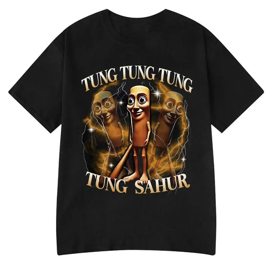 Tung Tung Tung Sahur Meme T Shirt Tralalero Tralala Bombardiro Crocodilo Funny T-shirt Men Women Polyester Short Sleeve Tshirt