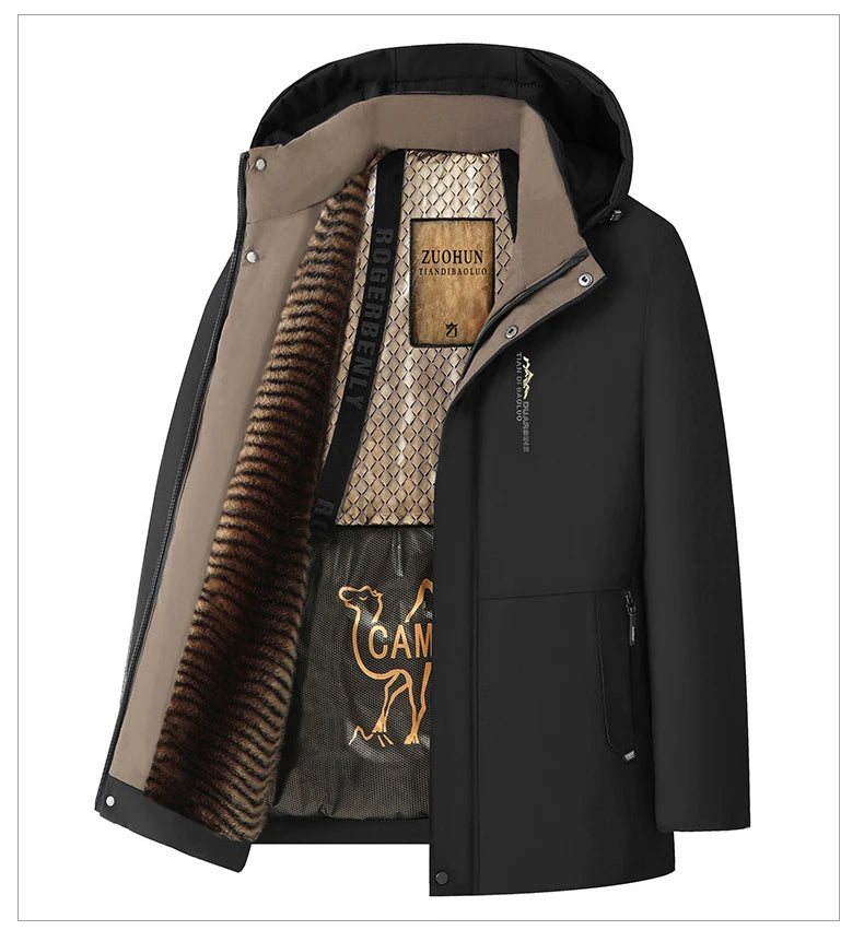 Top Grade Five Protective Tech Luxury Winter New Brand Camel Fleece Men's Parka Jacket Windbreaker Coats Heavy Plush Lining