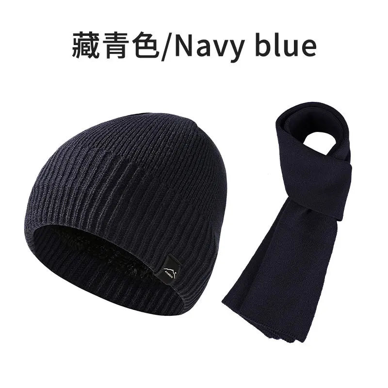 Winter Men's  Women's Warm Set Outdoor Plush Thick Windproof Ear Protection Knit Hat Scarf Two Piece Set Mens Hats 4m839