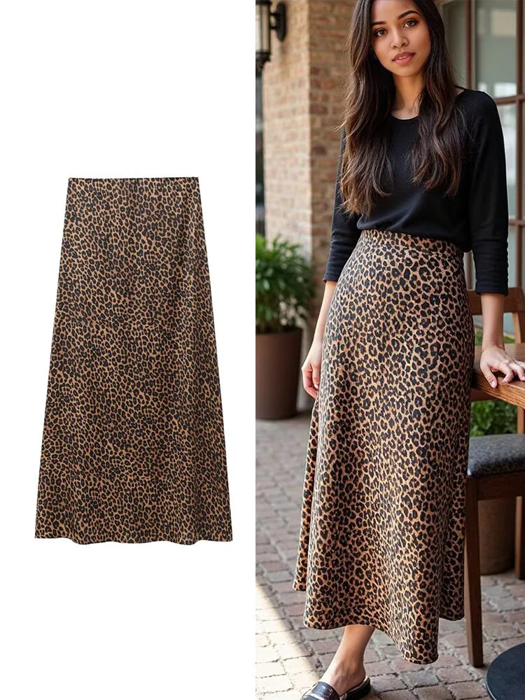 TFMLN Women Vintage Leopard Print Skirts Female 2026 Street Chic High Waist Long Skirt Spring Office Slim Fashion New Skirts