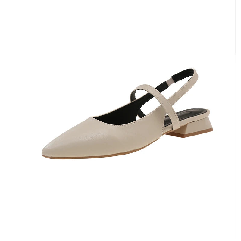 New Women Baotou Patent Leather One Line Buckle Strap Cat Heel Sandals Female Sexy Black Silk Pointed Thin Heel Flat Shoes