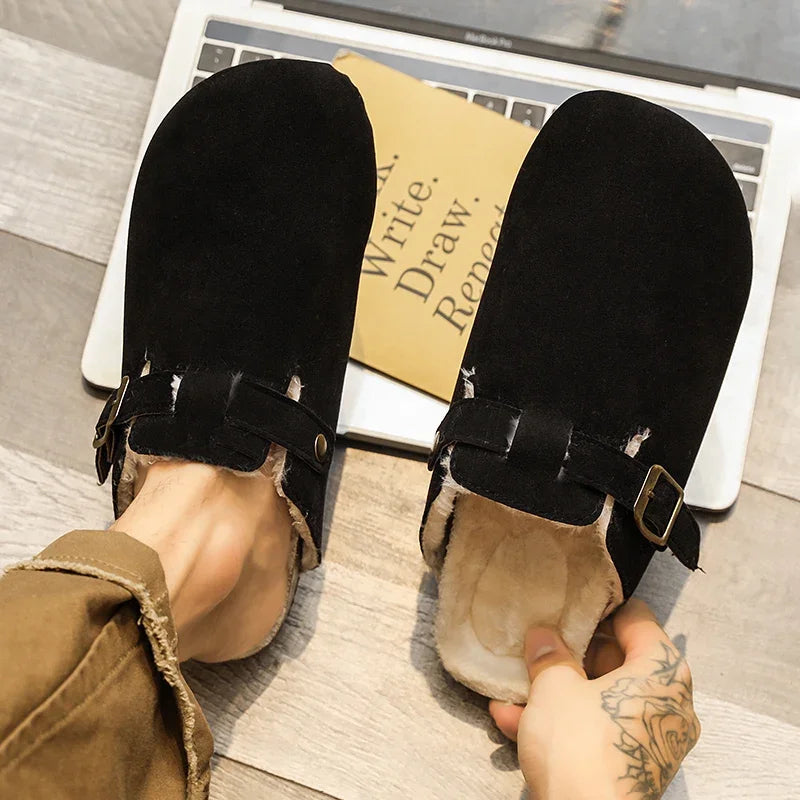 Men Suede Leather Mules Women Comfort Potato Shoes with Arch Support Cork Winter Shoes Fashion Clogs Men Cork Footbed Mens Clogs