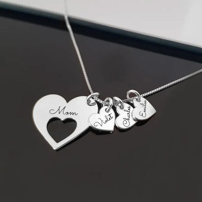 Personalized Name Hearts Necklace For Mom Engraved With Multiple Kids Names Customized Stainless Steel Jewelry Mother's Day Gift