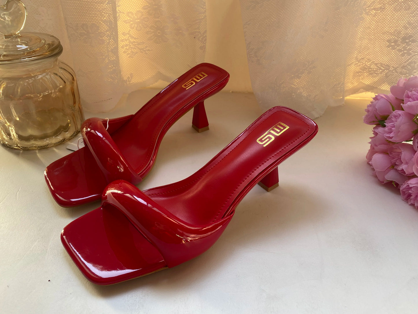 Black Red High Heel Slippers Women Open Toe Slingback Sandals Female Pumps Square Toe Summer Simple Designer Heeled Sandals