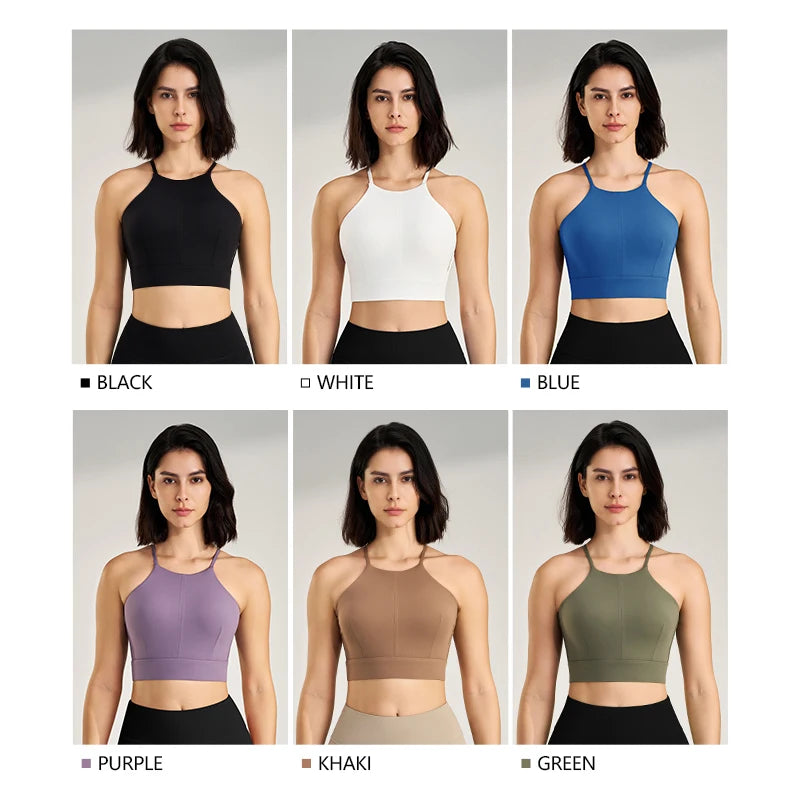 Women's sexy halter top gym high intensity workout yoga clothing gathered shockproof sports underwear yoga undershirt