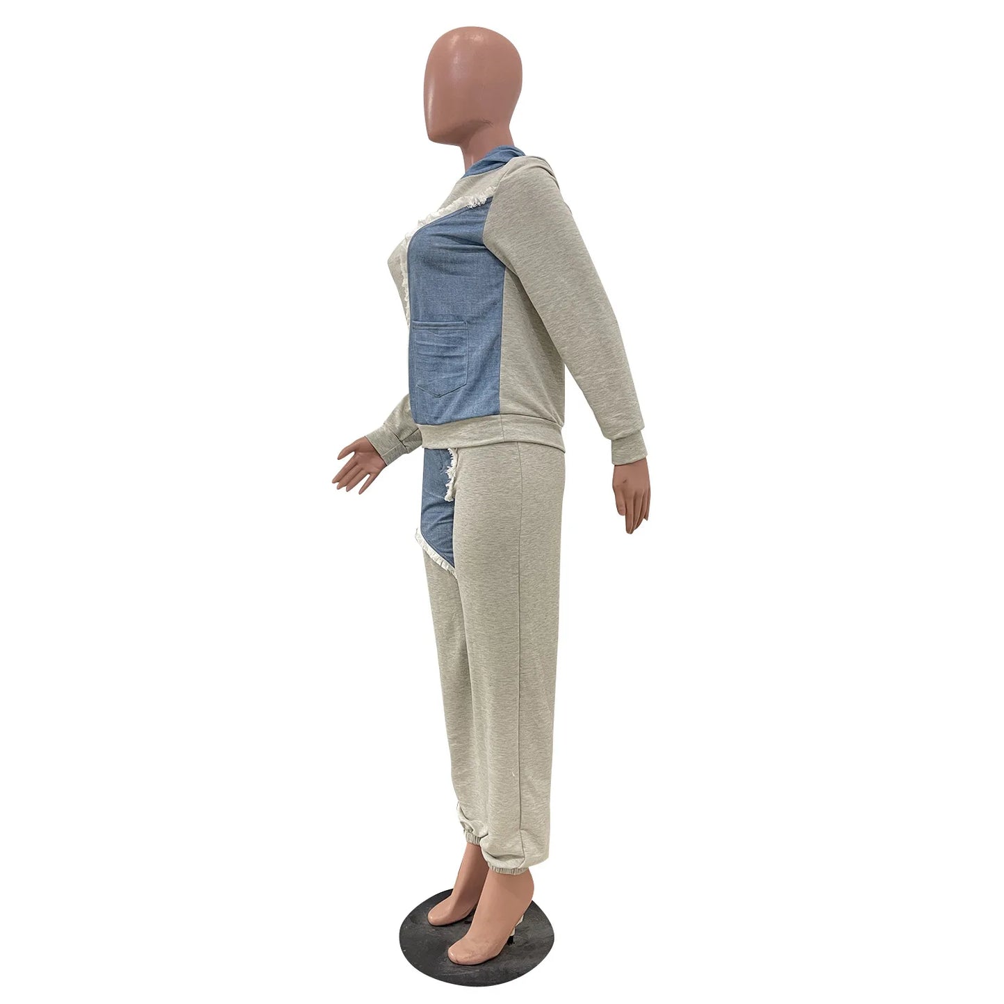 Casual Denim 2 Piece Set Women Sport Two Piece Outfit Hoodies Tops Jogger Pants Suit Women Street Wear Sets