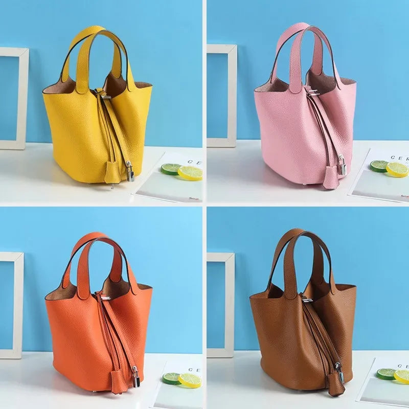 Autumn/winter Nichedesign Women's Bucket Bag Genuine Leather Handbag Mother-child Bag Tote For Ladies