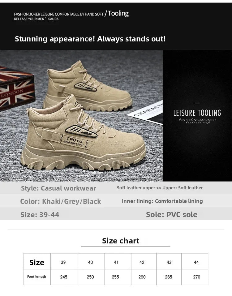 Spring Men's High Top Breathable Work Shoes Trendy All-Match Anti-Slip Wear-Resistant Sports Casual Labor Protection Shoes