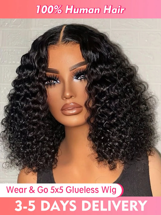4x4 Put On And Go Glueless Bob Wigs Human Hair Curly For Women Pre Plucked Pre Cut Lace Ready To Wear Deep Wave Lace Front Wig