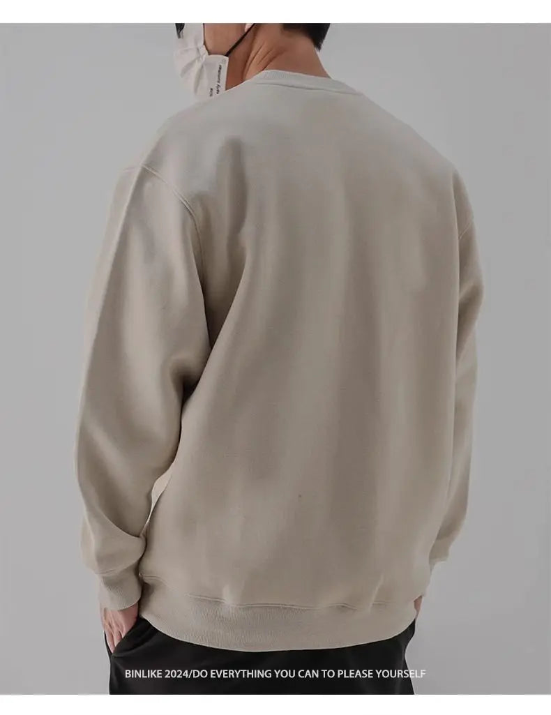 Heavy Sweatshirt Men's Autumn Trendy Embroidered American Long-sleeved Base Top Round Neck Loose Pullover