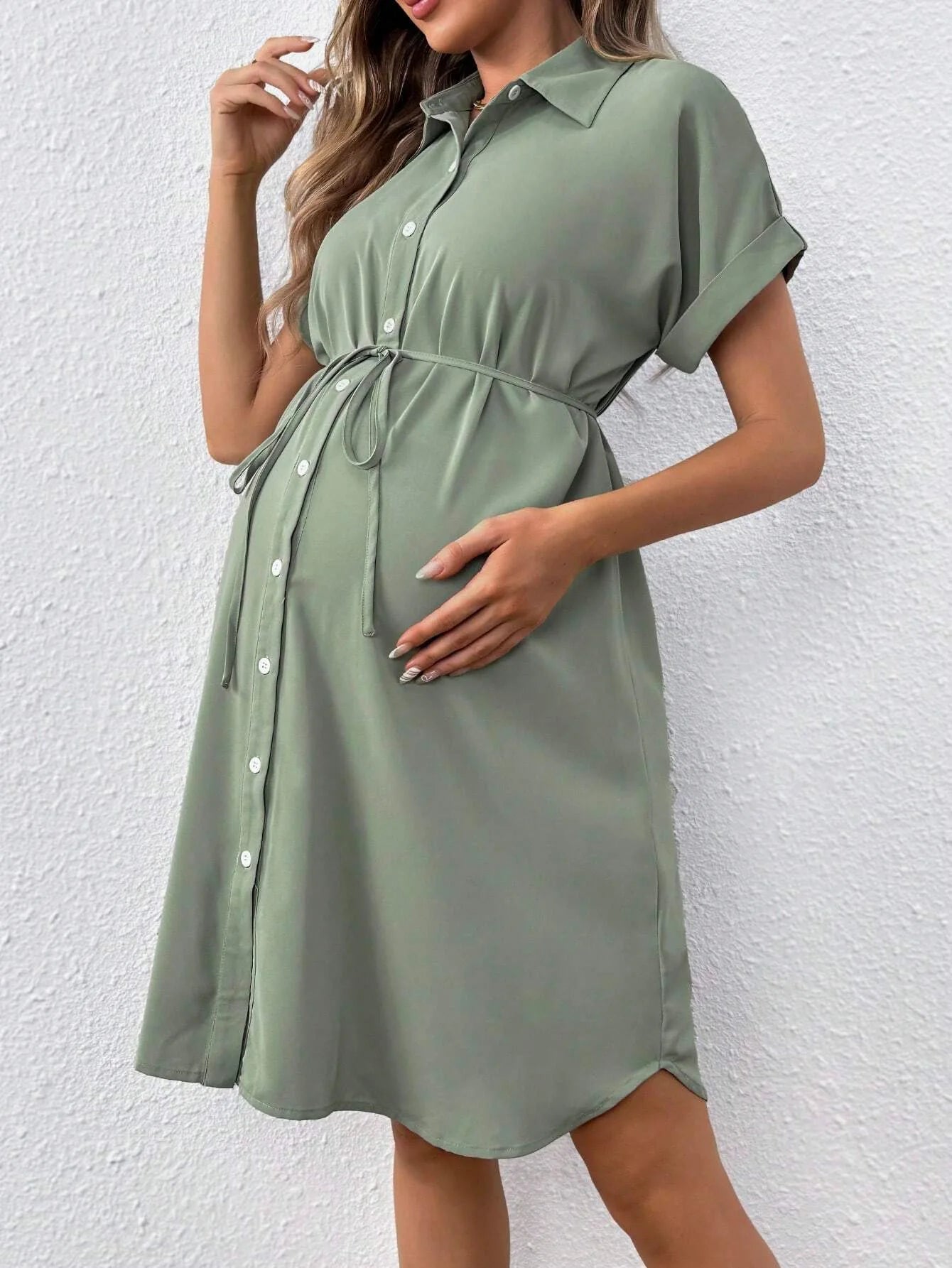 Maternity Clothes Dresses Photoshoot Pregnant Women Casual Dress Solid Color Summer Button-down Fashion Short Sleeve Clothing