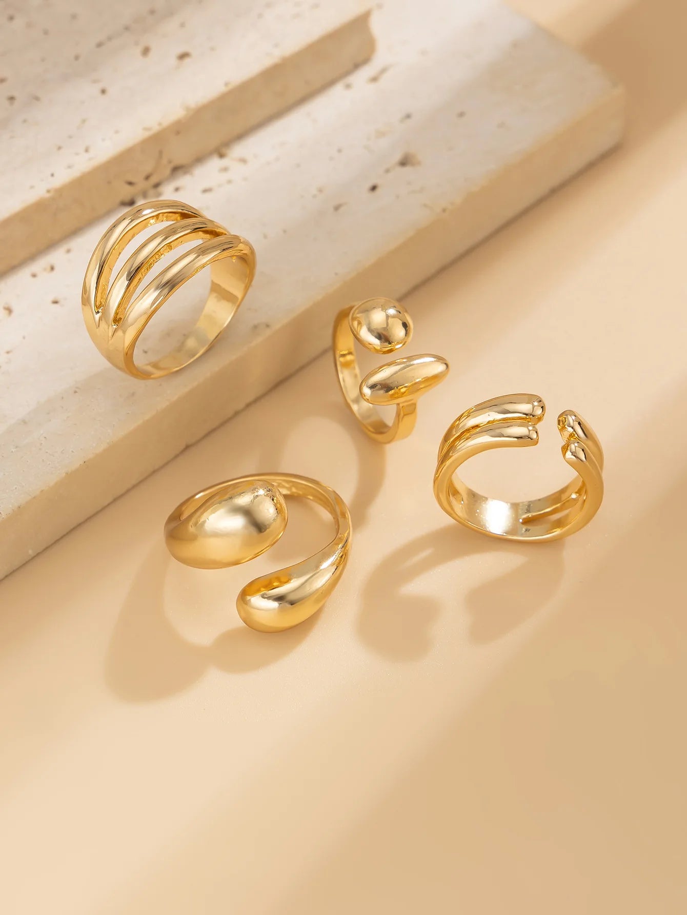 DIEZI 4pcs/set New Hip Hop Metal Finger Rings For Women Girls Men Punk Gold Silver Color Geometric Knuckle Joint Ring Jewelry