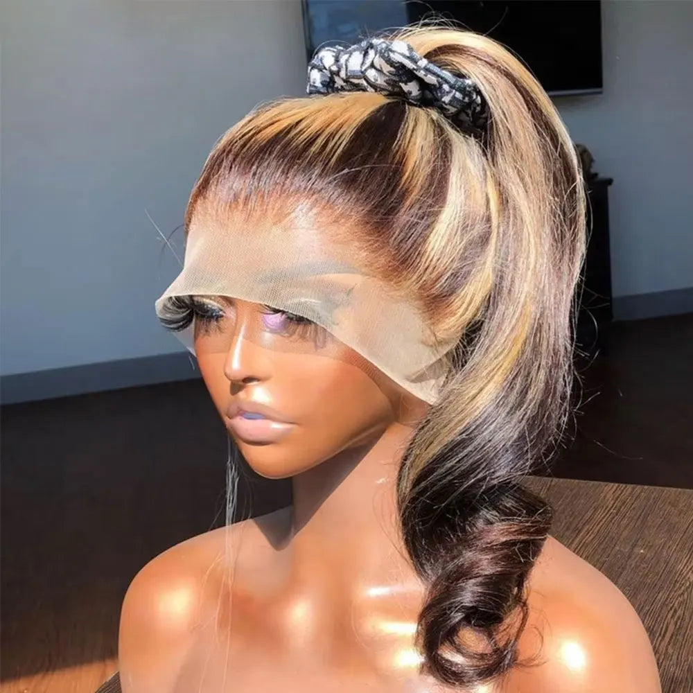 P4/27 Honey Blonde 360 Full HD Lace Frontal Wig 30 Inch Straight Lace Front Wigs Highlight Glueless Wig Human Hair Pre Plucked