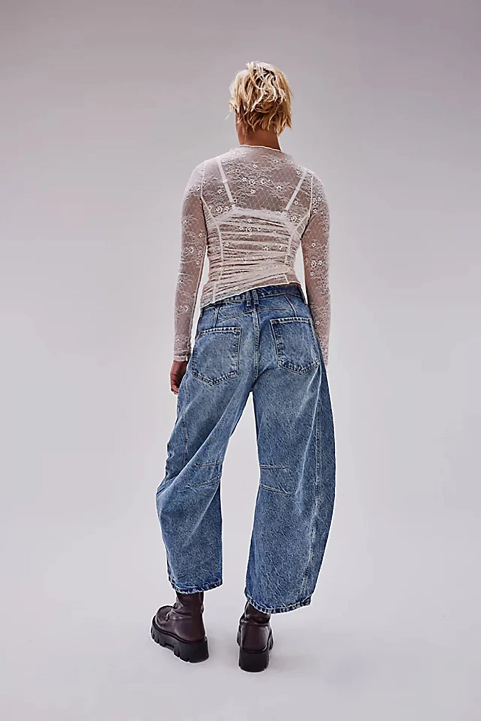Midiross High Stretch Mid-Rise Barrel Jeans Fashion wide Leg Shape Women Casual Baggy Mid Waist Denim Pants