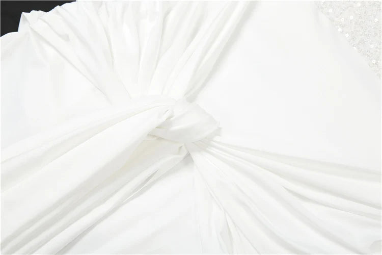 Sisterlinda Sexy Strapless Dress Woman Sequins Patchwork Backless Knot Ribbon Wrap Hip Midnight Prom Party Elegant Long Bodycon