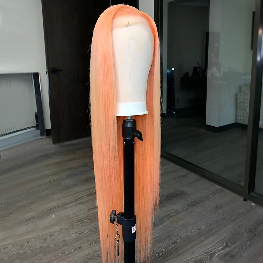 Light Orange Synthetic Lace Front Wig Long Straight Hair Natural Hairline Glueless Wigs For Women Daily Wear Cosplay Orange Wigs