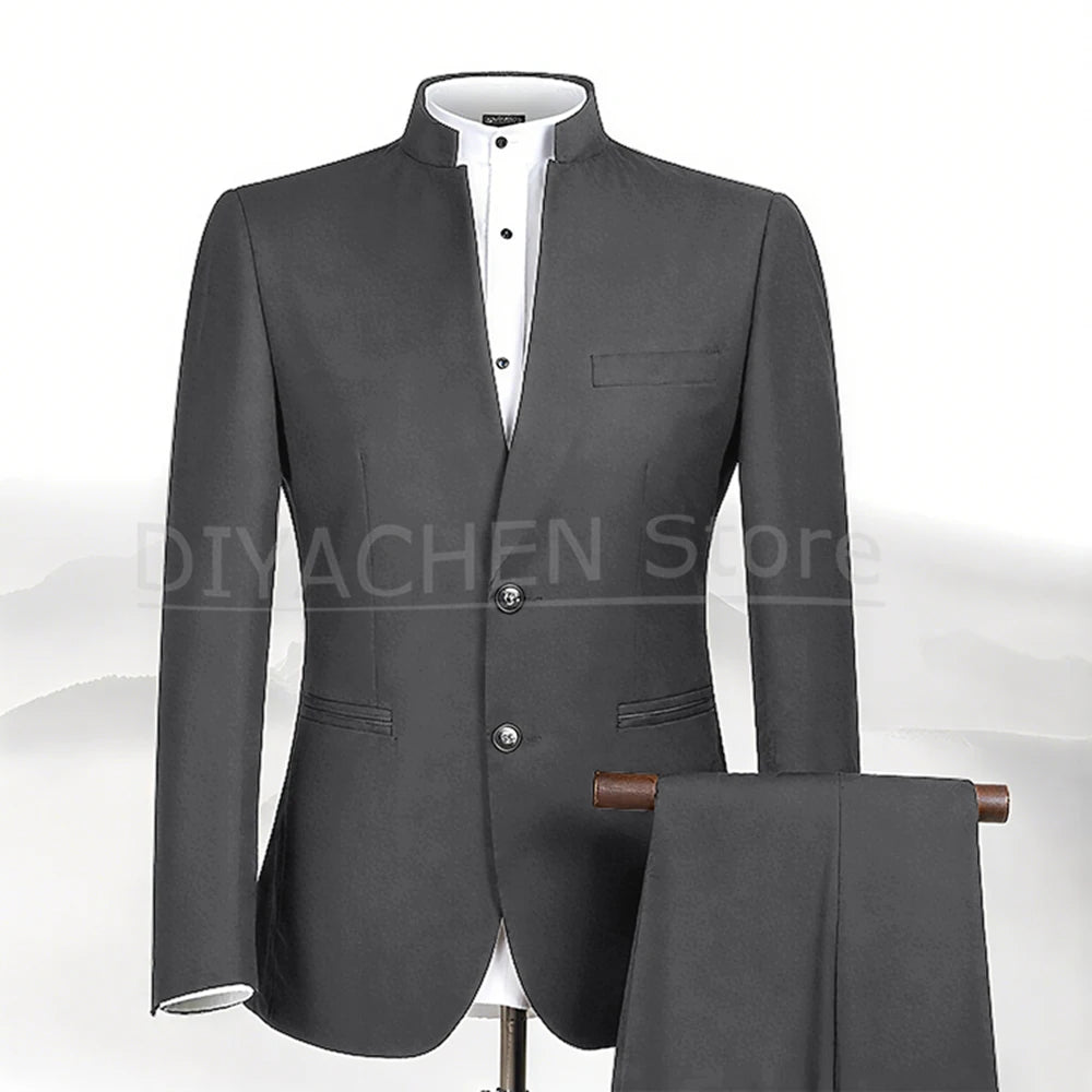 2025 New Style Men Chinese Tunic Collar Bridegroom Suit Formal Wear Dress Slim Fit Mens Suits Groom Wedding Blazer Costume Homme