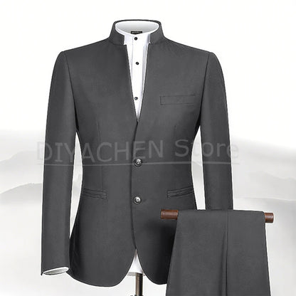 2025 New Style Men Chinese Tunic Collar Bridegroom Suit Formal Wear Dress Slim Fit Mens Suits Groom Wedding Blazer Costume Homme