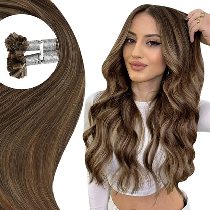 Full Shine U Tip Hair Extensions Fusion Hair Balayage Color 40-50g Keratin Glue Beads Prebonded Human Hair Extensiones