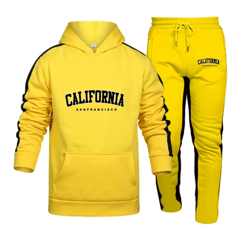 Jogging Mens Tracksuit California Print Hooded Sweatshirt+Pants 2 Piece Set Casual High Quality Comfortable Sports Trend Outfits