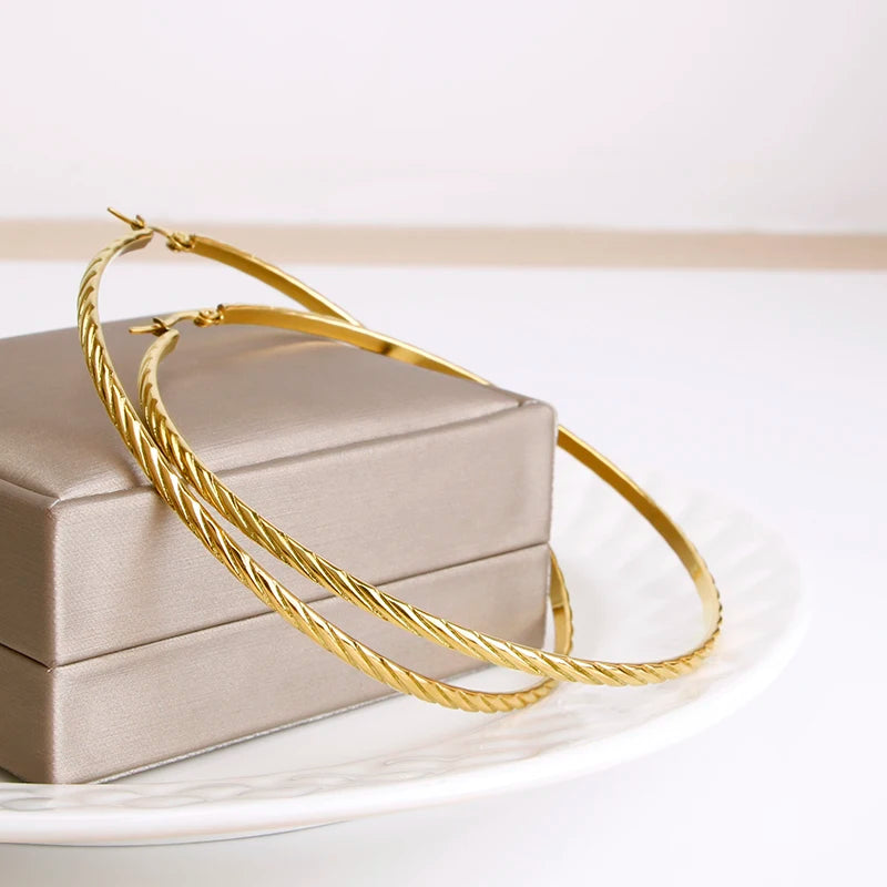 Hgflyxu Stainless steel Gold Hoop Earrings Large size Circle Ear Accessories Fashion Jewelry