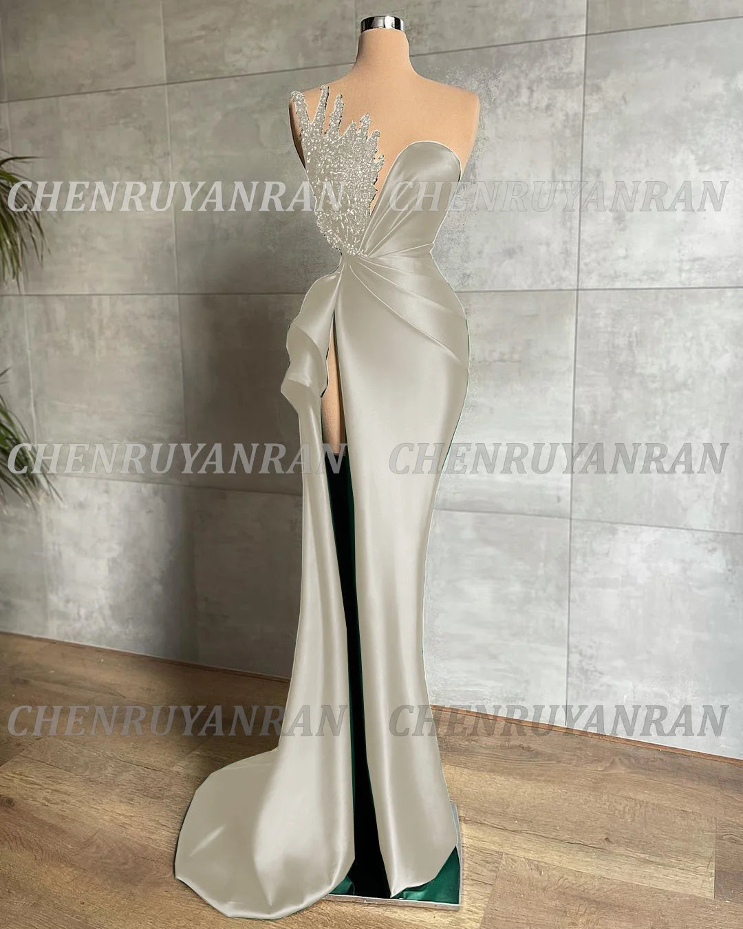 Green Evening Dresses 2025&2026 Sweetheart Sequin Beaded Long Satin Formal Party Dress Pleat Side Split Sexy Zipper Simple Prom Gowns