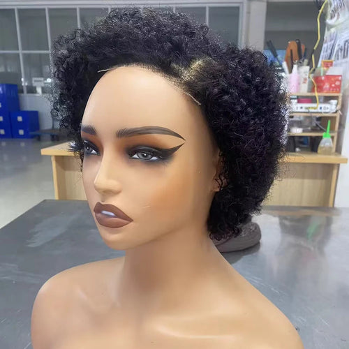 Glueless Wigs Ready To Wear Go Pixie Cut Wigs Short Kinky Curly Human Hair Wigs Slide Part Brazilian Jerry Curl 4x4 Closure Wigs