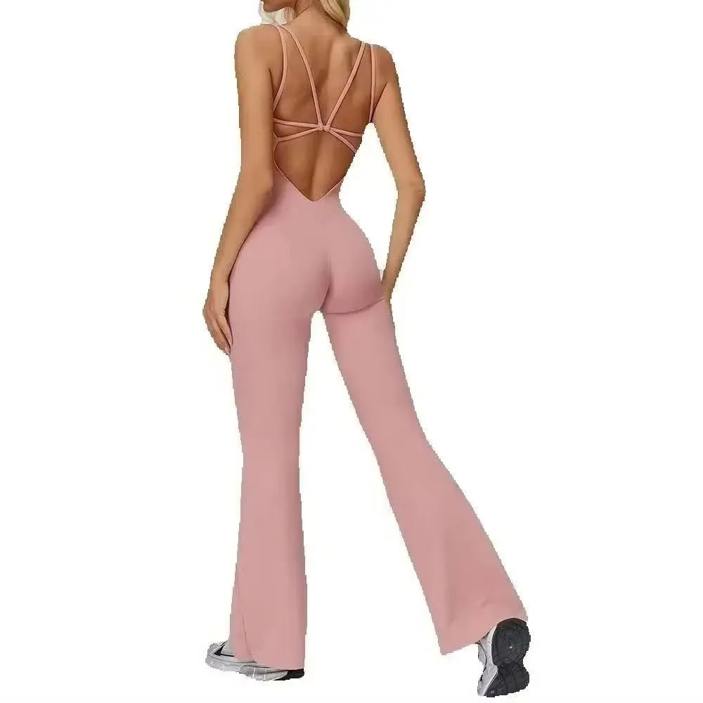 Sexy Back V Jumpsuit Gym Set Women Training Yoga Suit Sportswear Women Sports Jumpsuit Fitness Rompers Stretch Workout Bodysuits
