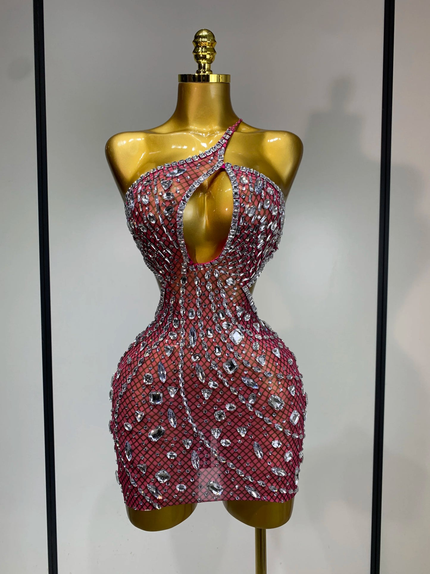 Sexy Sparkly Diamond Backless Short Dress 2025 Women Sleeveless Mesh See Through Evening Birthday Gown Singer Stage Outfit