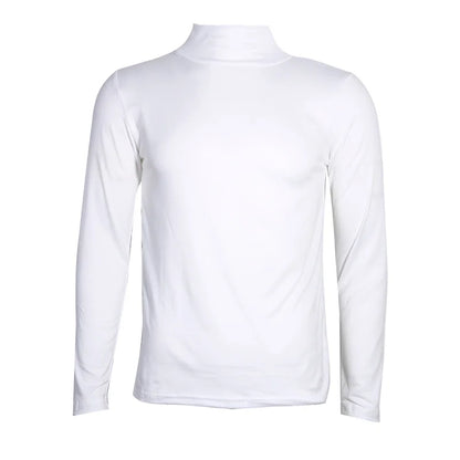 Men's Solid Color Turtleneck T-Shirt Spring Casual Long Sleeve Basic Bottoming Shirt Fashion Solid Color Slim-Fit Tops Plus Size