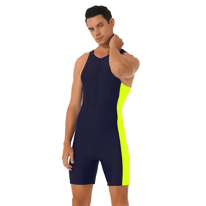 Summer Men One-piece Swimwear Swimsuit Sleeveless Front Zipper Swimming Shorts Bodysuit Triathlon Wetsuit Bathing Suit Beachwear