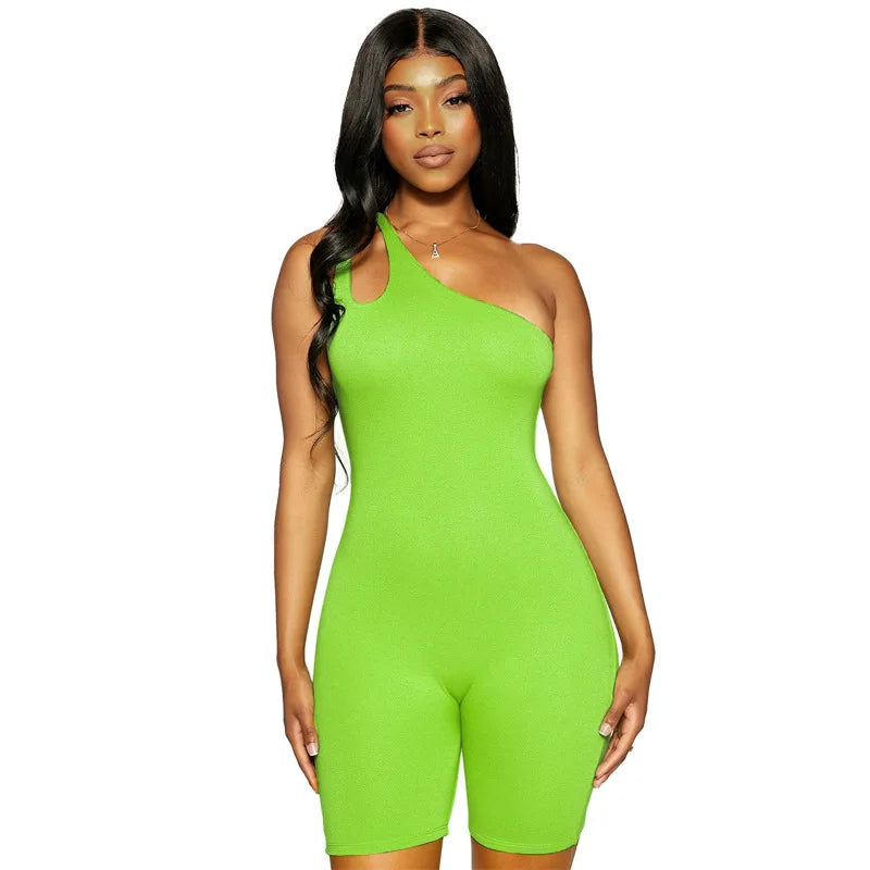 One Shoulder Gym Overalls Fitness Clothing Women Yoga Sporty Jumpsuit Woman 2023 Workout Clothes for Women Sportswear Green