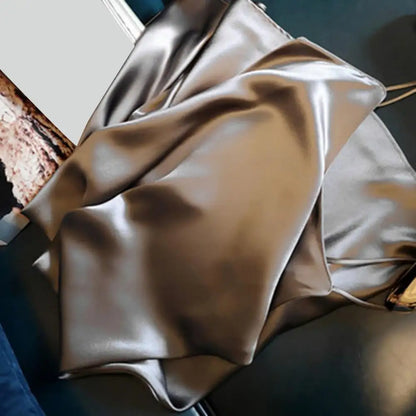 Summer dress with silk satin V-neck women's suspender skirt, wide and relaxed swing, backless lace up dance party