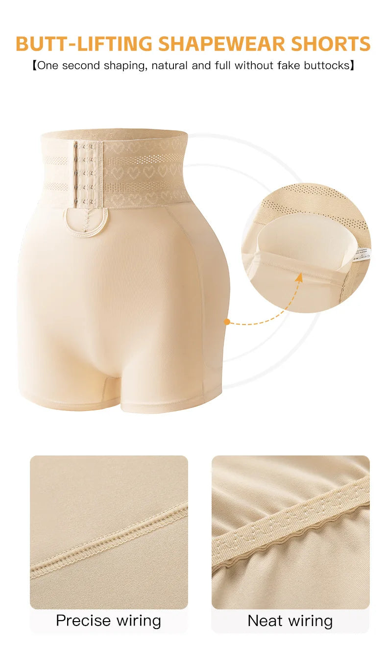 Women's Padded Butt Lifter Body Shaper with 4 Sponge Pads Tummy Control Shapewear Panties with Waist Cincher and Hook Closure